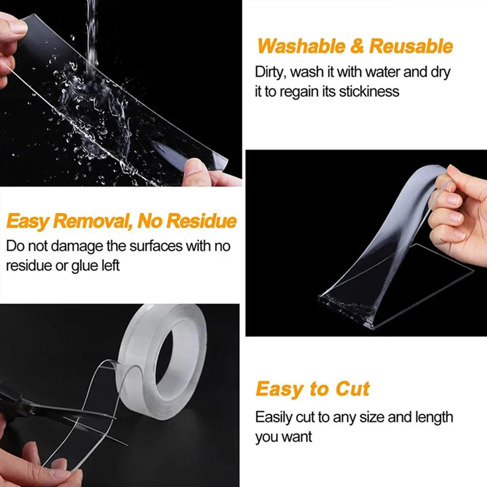 1/3/5M Traceless And Reusable Waterproof Double-sided Tape Nano Tape, Suitable For Kitchen, Bathroom, Office And Other Supplies