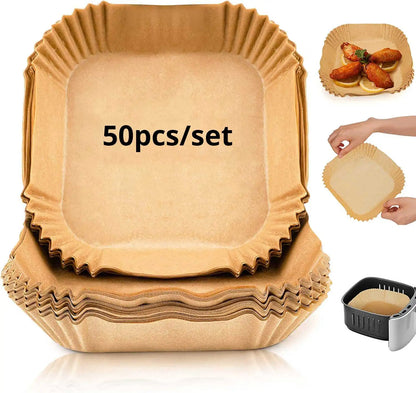 50pcs/set Disposable Air Fryer Paper Liner 20CM Oil-proof Water-proof Airfryer Disposable Cooking Paper Trays Baking Paper